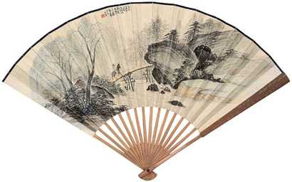 朱天游 陈叔通 乙酉（1885年）作 山水 书法 成扇